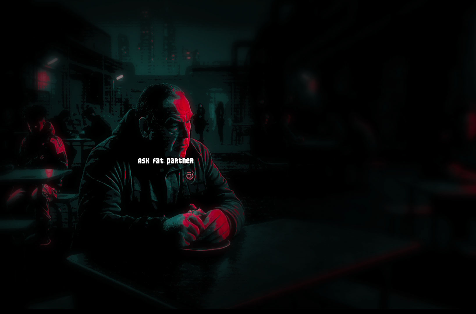 Imagen del videojuego The Wall mostrando una escena cinematográfica en una ciudad distópica con estilo visual opresivo y narrativa emocional.